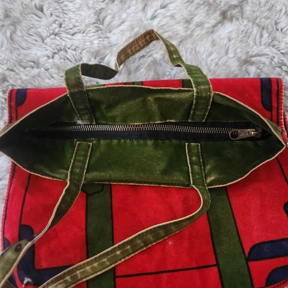 Roberta di Camerino‎ Vintage Velvet Trompe L'oeil Tote Bag Red, Green, and Blue